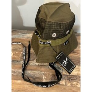 The Hideout Clothing Olive Green Bucket Hat‎ Mesh Accents Strap New